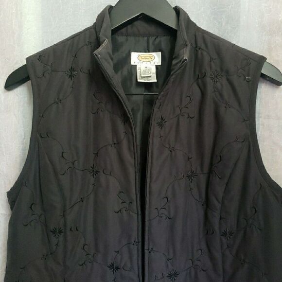 Talbots Lightweight Embroidered Black Vest Zip up Whimsgoth Grunge Gothic Size M - Picture 4 of 11